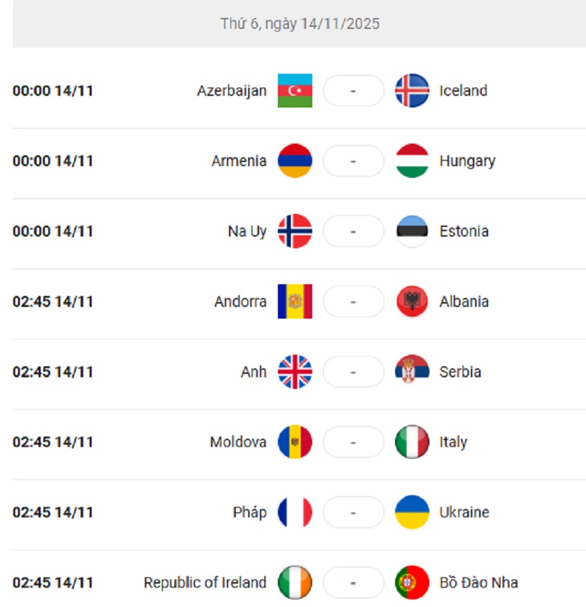 Lich thi dau vong loai WC 2026 ngay 14/11/2025