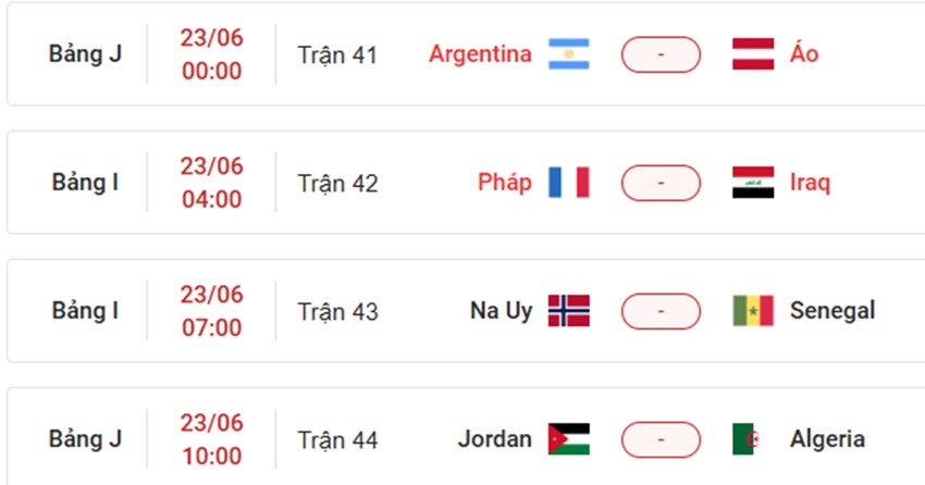 Lich thi dau VCK WC 2026 ngay 23/6/2026