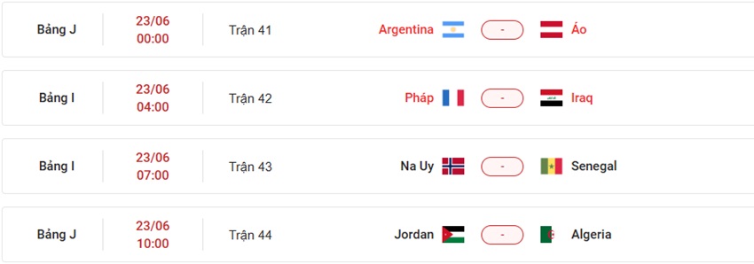 Lich thi dau VCK WC 2026 ngay 24/6/2026